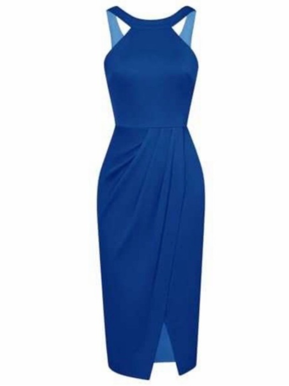 NWT Grace Karin Blue Faux Wrap Midi Sheath Dress (M)